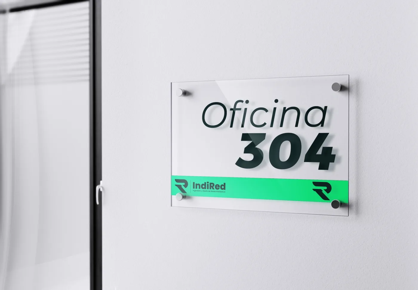 Señalización corporativa en acrílico para oficina con numeración, identidad visual y sistema de orientación interior
