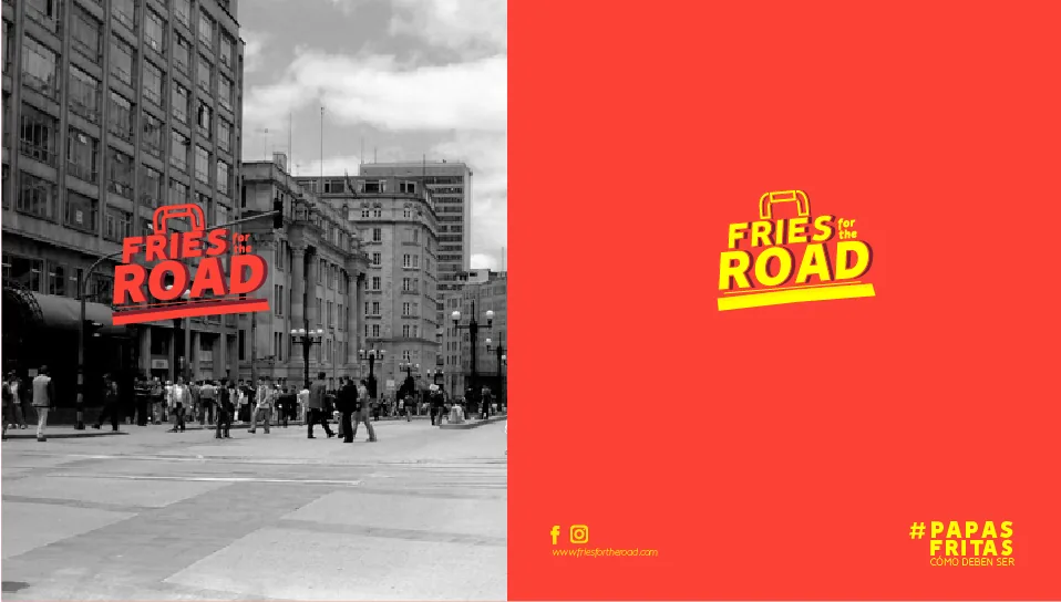 Diseño de logo e identidad gráfica con aplicaciones visuales sobre fondos promocionales y piezas de marca